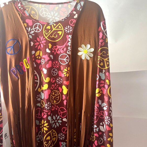 Hippie Boho Peace 70s Deluxe Costume Set Halloween Cosplay Set Plus Size XXL-3XL - Picture 8 of 13